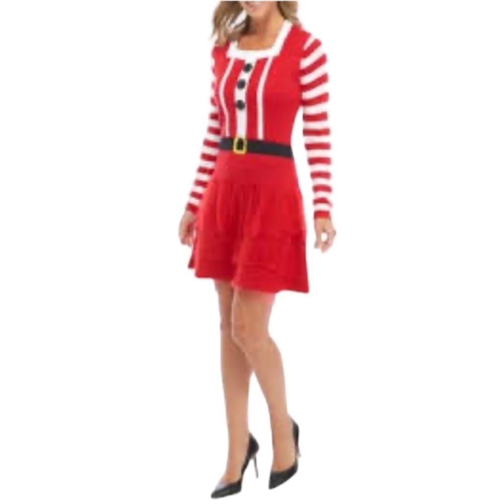 1775 Women’s Santa Baby Mrs Claus Ugly Sweater Knit Dress Size Medium Vintage